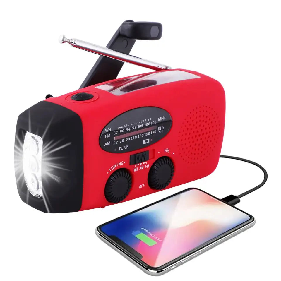 3-in-1 solar powered emergency radio, power bank & flashlight